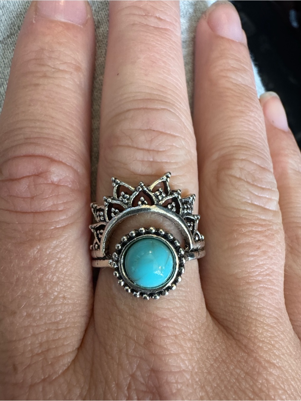 Turquoise Stone Silver Boho Stackable Ring - Unbranded